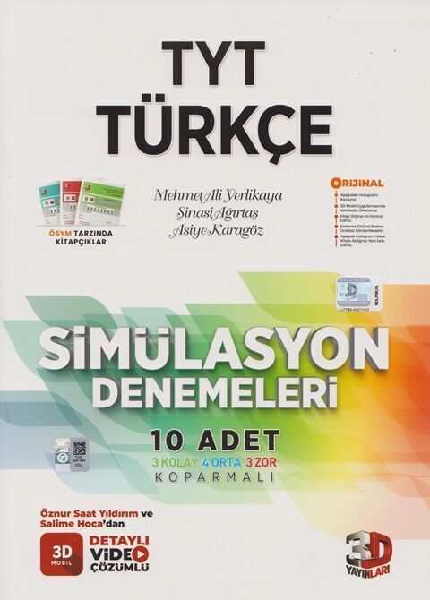 3D Yayınları YKS TYT Türkçe Simülasyon 10 Deneme Video Çözümlü 3D Yayınları