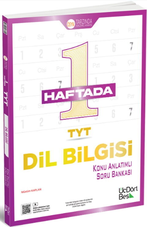 Üç Dört Beş 2026 YKS TYT Dil Bilgisi 1 Haftada Konu Anlatımlı Soru Bankası Çözümlü - Müslüm Kaplan Üç Dört Beş Yayınları