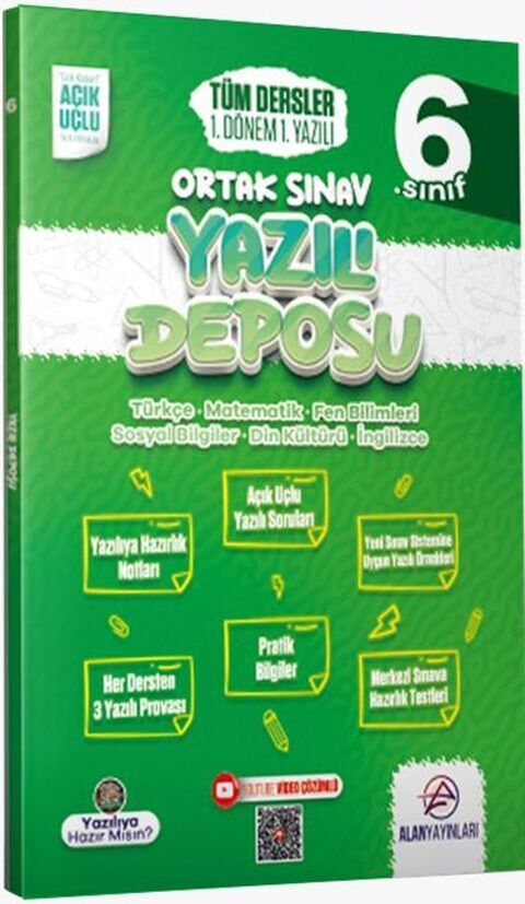 Alan Yayınları 6. Sınıf Tüm Dersler Ortak Sınav 1. Dönem 1. Yazılı