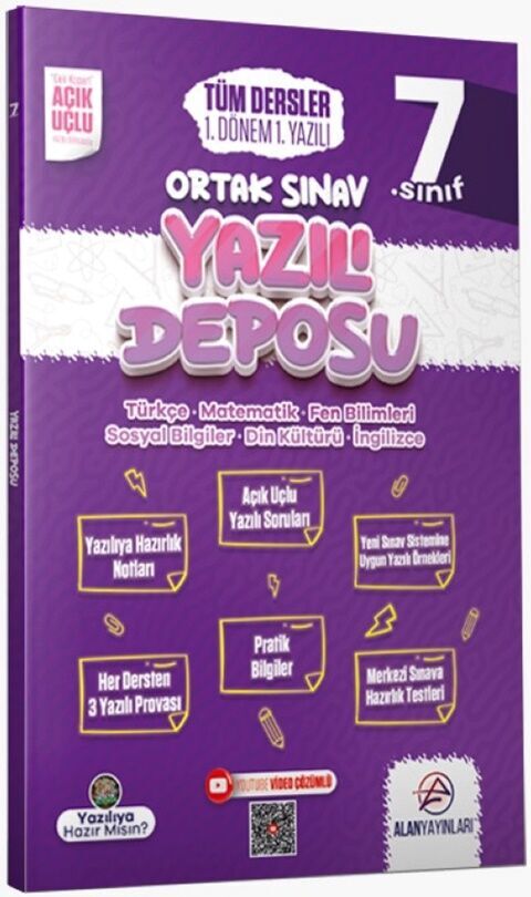 Alan Yayınları 7. Sınıf Tüm Dersler Ortak Sınav 1. Dönem 1. Yazılı