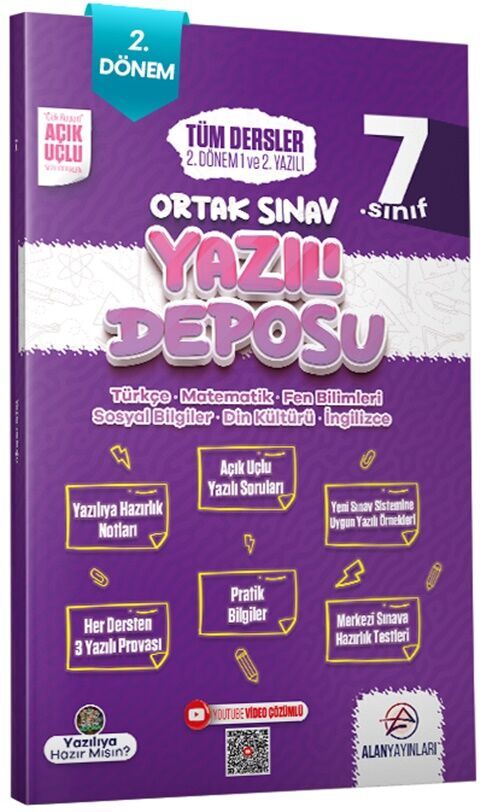 Alan Yayınları 7. Sınıf Tüm Dersler Ortak Sınav 2. Dönem 1. ve 2. Yazılı