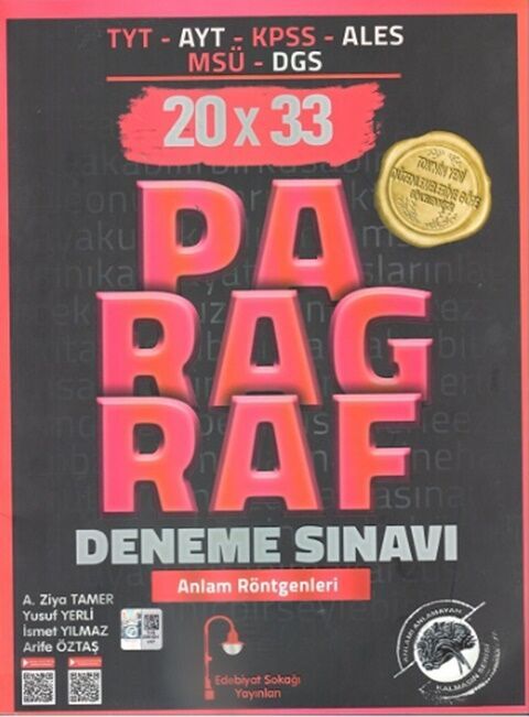 Edebiyat Sokağı TYT AYT KPSS ALES MSÜ DGS Paragraf 20 x 33 Deneme Sınavı